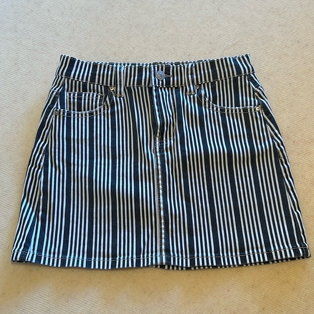 Sky & Sparrow Striped Denim Mini Skirt Black & White Pacsun